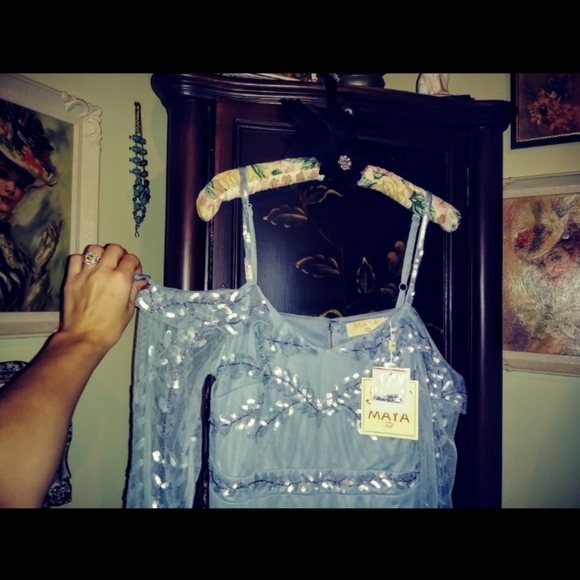 💙 Maya Deluxe Blue Embellished Off-Shoulder Party Dress (L) - Picture 6 of 12